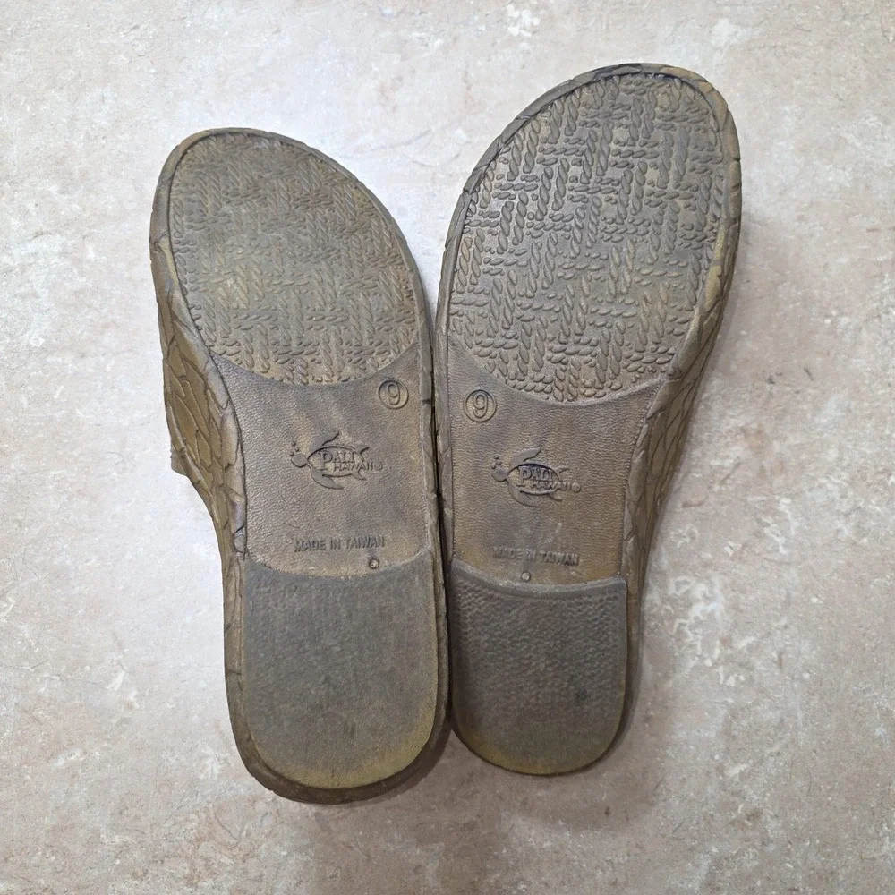 Pali Hawaii Jandal Jesus Sandals Mens 9‎ Brown Double Strap Slide Rubber Beach